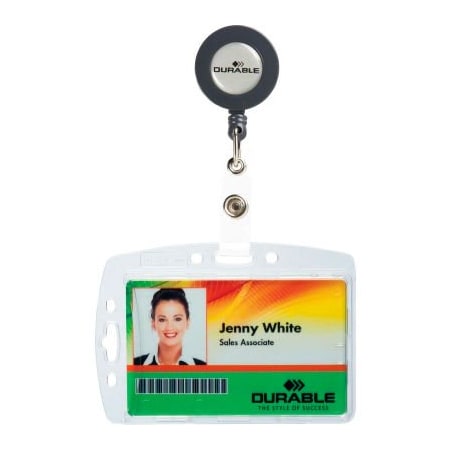 Durable Office Products Durable Shell-Style ID Card Holder, Vertical/Horizontal, With Reel, Clear, 10/Pack 801219